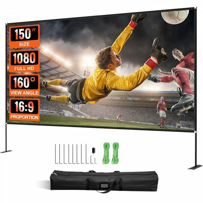 Office Electronics |  Projector Screen with Stand 150inch Portable Movie Screen 16:9 4K HD Wide Angle Outdoor Projector Screen Stand Easy Assembly with Storage Bag for Home Theater Office Outdoor Use Office Electronics Office Electronics