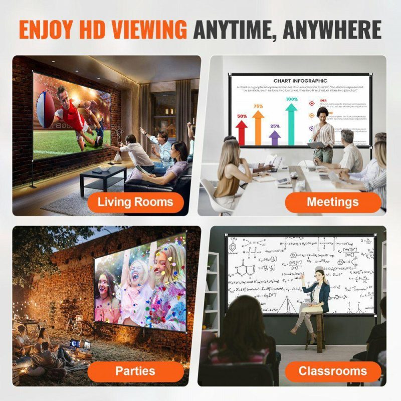 Office Electronics |  Projector Screen with Stand 150inch Portable Movie Screen 16:9 4K HD Wide Angle Outdoor Projector Screen Stand Easy Assembly with Storage Bag for Home Theater Office Outdoor Use Office Electronics Office Electronics