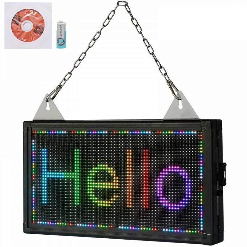 Retail Supplies |  LED Scrolling Sign, 14″ x 8″ WiFi & USB Control, Full Color P5 Programmable Display, Indoor High Resolution Message Board, High Brightness Electronic Sign, Perfect Solution for Advertising Full Color Office Supplies Full Color