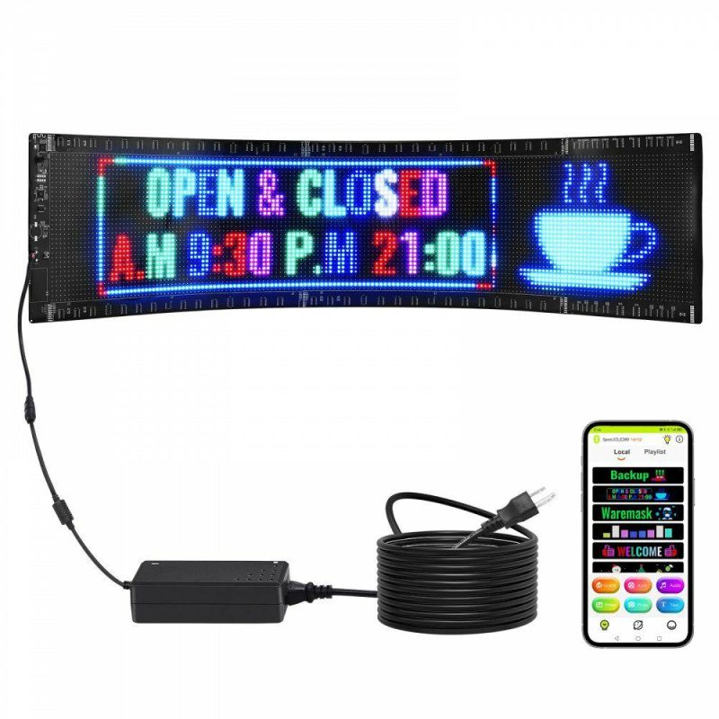 Retail Supplies |  Programmable LED Sign, P5 Full Color LED Scrolling Panel, DIY Custom Text Animation Pattern Display Board, Bluetooth APP Control Message Shop Sign for Store Business Car Advertising, 32.9″x8″ Office Supplies Retail Supplies