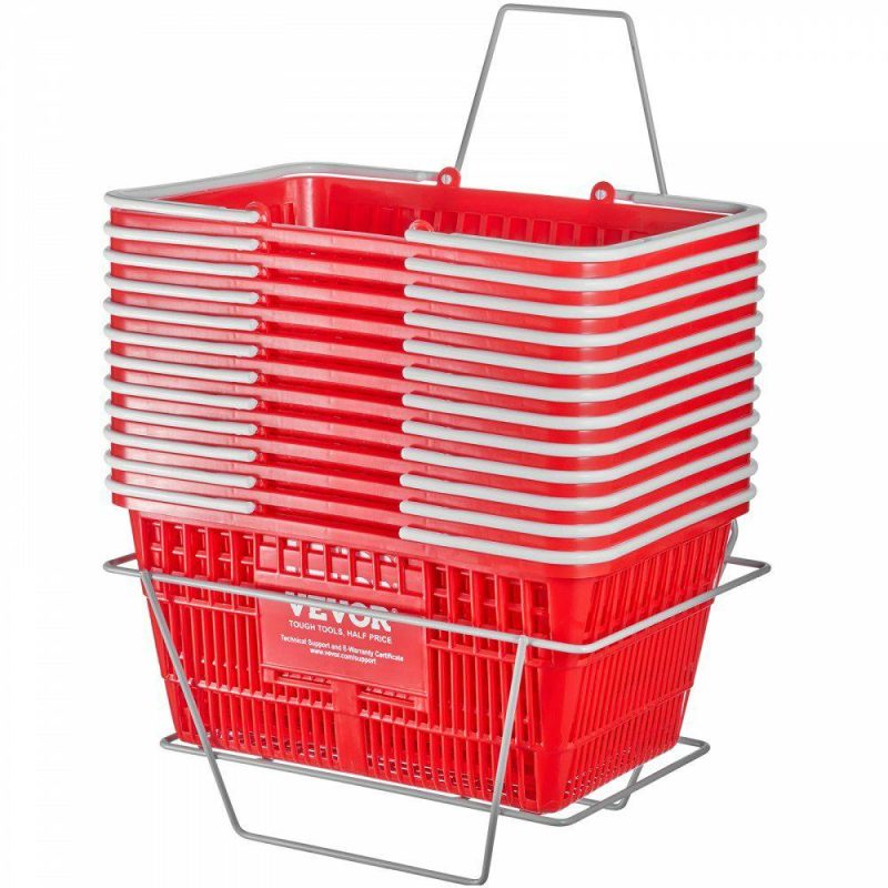 Retail Supplies |  Shopping Basket Portable Grocery Basket 12PCS 21L with Handle & Stand Red Office Supplies Retail Supplies