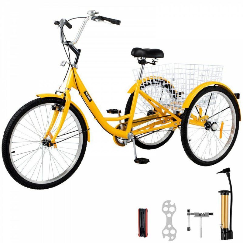 Sports |  Adult Tricycle 20” 1-Speed 3 Wheel Yellow Trike Bike Shopping W/ Lock Bike Office Supplies Sports