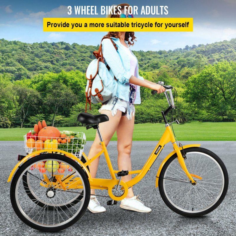 Sports |  Adult Tricycle 20” 1-Speed 3 Wheel Yellow Trike Bike Shopping W/ Lock Bike Office Supplies Sports