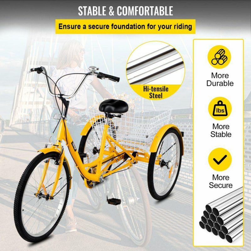 Sports |  Adult Tricycle 20” 1-Speed 3 Wheel Yellow Trike Bike Shopping W/ Lock Bike Office Supplies Sports