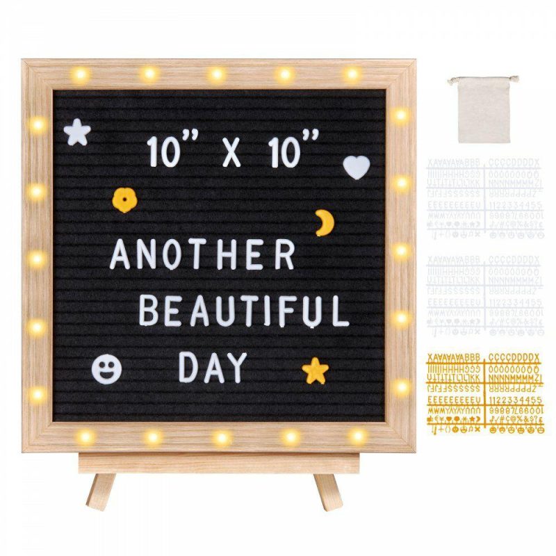 Boards & Easels |  Black Felt Letter Board, 10″x10″ Felt Message Board, Changeable Sign Boards with 510 Letters, Stand, and Built-in LED Lights, Baby Announcement Sign for Home Classroom Office Decor Wedding Black Boards & Easels Black