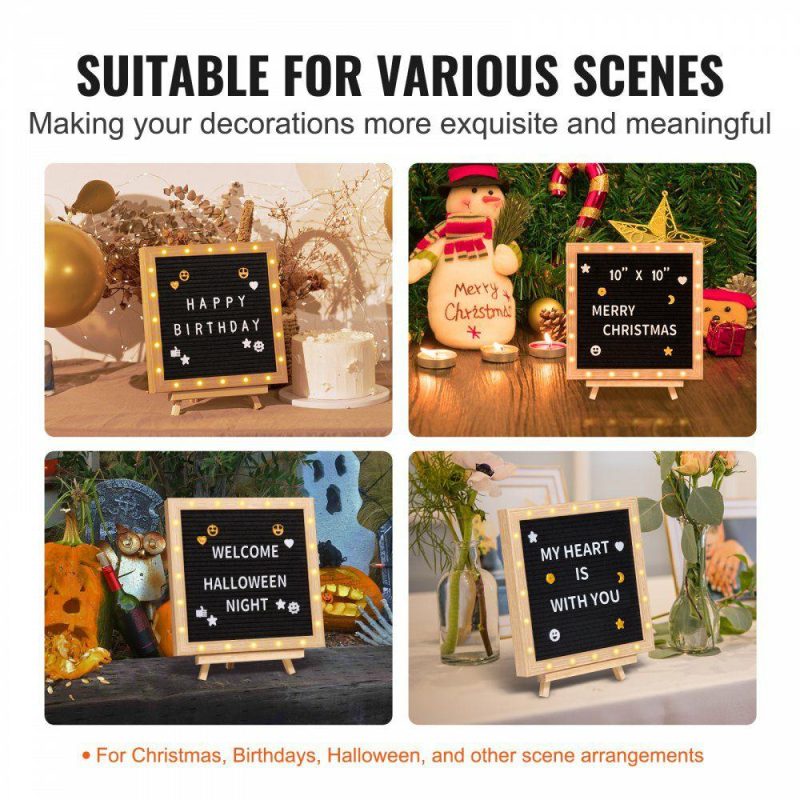 Boards & Easels |  Black Felt Letter Board, 10″x10″ Felt Message Board, Changeable Sign Boards with 510 Letters, Stand, and Built-in LED Lights, Baby Announcement Sign for Home Classroom Office Decor Wedding Black Boards & Easels Black