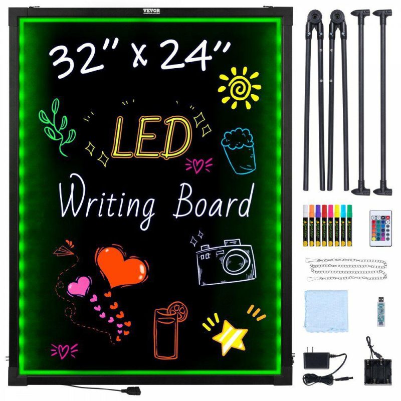 Boards & Easels |  LED Message Writing Board, 32″x24″ Illuminated Erasable Lighted Chalkboard, Neon Effect Menu Sign Board, Drawing Board with 8 Fluorescent Chalk Markers and Remote Contro Tested toStandards Boards & Easels Boards & Easels