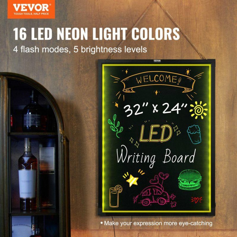 Boards & Easels |  LED Message Writing Board, 32″x24″ Illuminated Erasable Lighted Chalkboard, Neon Effect Menu Sign Board, Drawing Board with 8 Fluorescent Chalk Markers and Remote Contro Tested toStandards Boards & Easels Boards & Easels