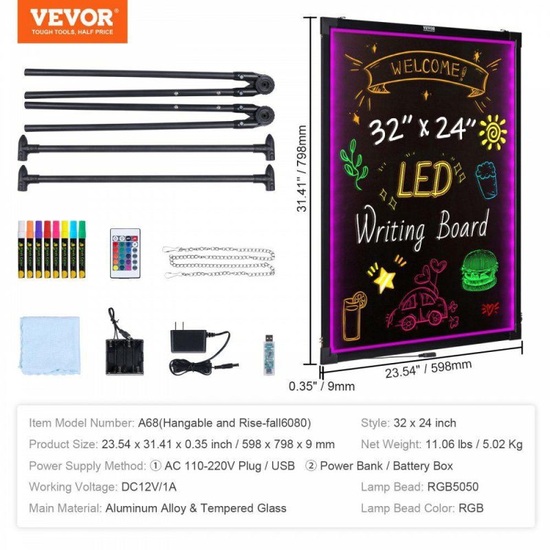 Boards & Easels |  LED Message Writing Board, 32″x24″ Illuminated Erasable Lighted Chalkboard, Neon Effect Menu Sign Board, Drawing Board with 8 Fluorescent Chalk Markers and Remote Contro Tested toStandards Boards & Easels Boards & Easels