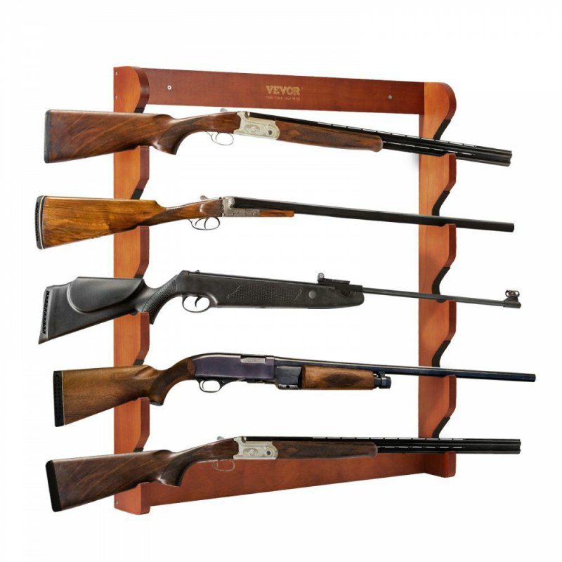 Office Storage Supplies |  Gun Rack, Wood Gun Rack Wall Mount, Gun Display Rack holds 5 Rifles, Shotguns, 132 lb Heavy Duty Wall Storage Display Rifle Rack with Soft Padding Office Supplies Office Storage Supplies