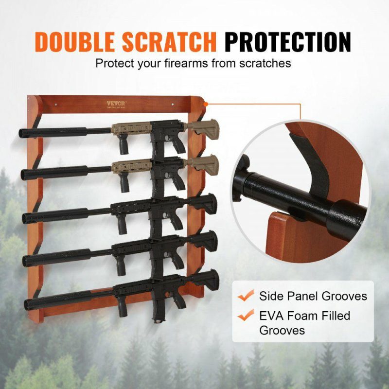 Office Storage Supplies |  Gun Rack, Wood Gun Rack Wall Mount, Gun Display Rack holds 5 Rifles, Shotguns, 132 lb Heavy Duty Wall Storage Display Rifle Rack with Soft Padding Office Supplies Office Storage Supplies