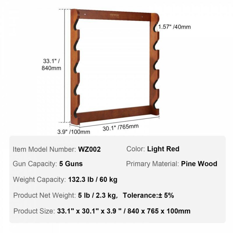 Office Storage Supplies |  Gun Rack, Wood Gun Rack Wall Mount, Gun Display Rack holds 5 Rifles, Shotguns, 132 lb Heavy Duty Wall Storage Display Rifle Rack with Soft Padding Office Supplies Office Storage Supplies