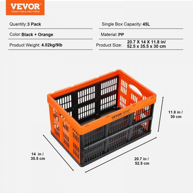 Office Storage Supplies |  Plastic Collapsible Storage Basket, 45L 3 Packs, Folding Stackable Storage Containers/Bins with Handles, Large Heavy Duty Containers for Clothes, Toys, Books, Snack, Shoes and Grocery Organizing Office Storage Supplies Office Storage Supplies