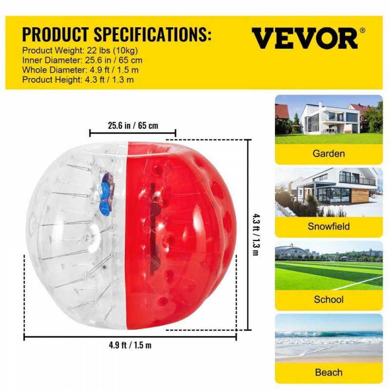 Outdoor Recreation |  Inflatable Bumper Ball 5 FT / 1.5M Diameter, Bubble Soccer Ball, Blow It Up in 5 Min, Inflatable Zorb Ball for Adults or Children (5 FT, Red) Office Supplies Outdoor Recreation