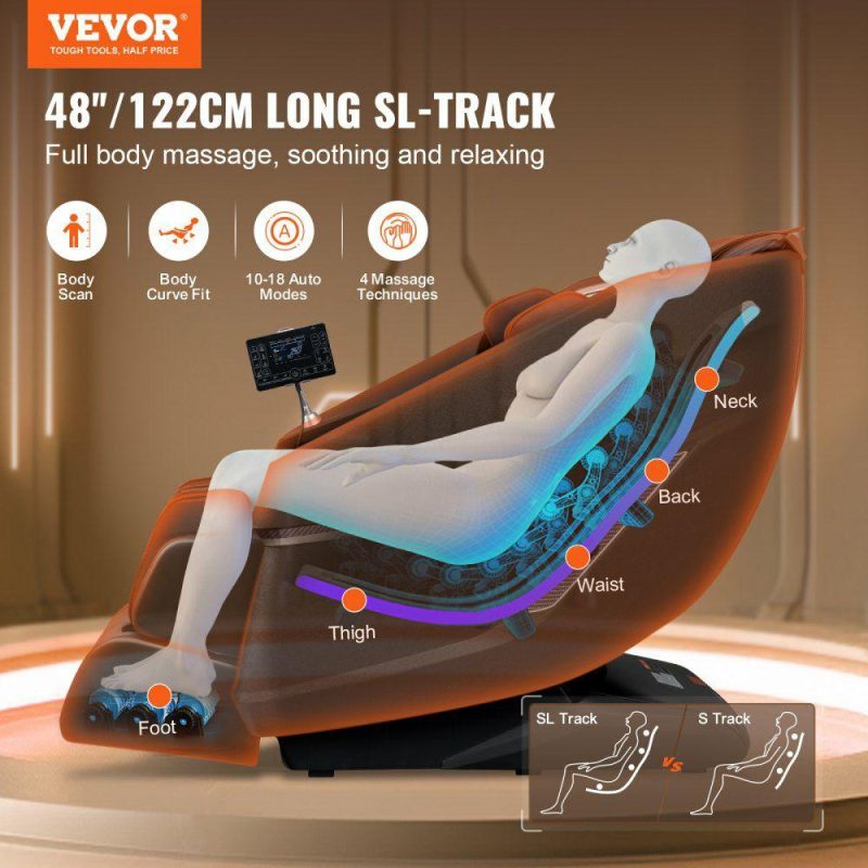 Salon & Spa Equipment |  Massage Chair with Flexible SL-Track, Full Body Zero Gravity Recliner, 10-18 Auto Modes, 3D Shiatsu, Heating, Bluetooth Speaker, Airbag, Foot Roller, and Touch Screen Office Supplies Salon & Spa Equipment