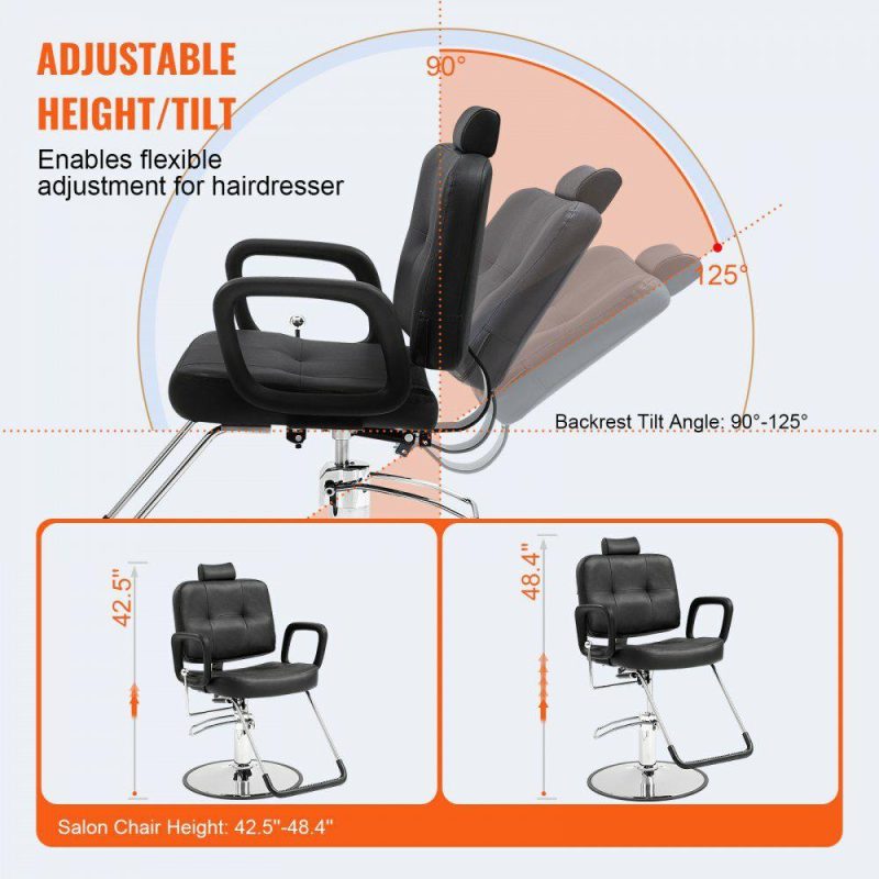 Salon & Spa Equipment |  Salon Chair, Hydraulic Recliner Barber Chair for Hair Stylist, 360 Degrees Swivel 90°-125° Reclining Salon Chair for Beauty Spa Shampoo, Max Load Weight 330 lbs, Black Office Supplies Salon & Spa Equipment