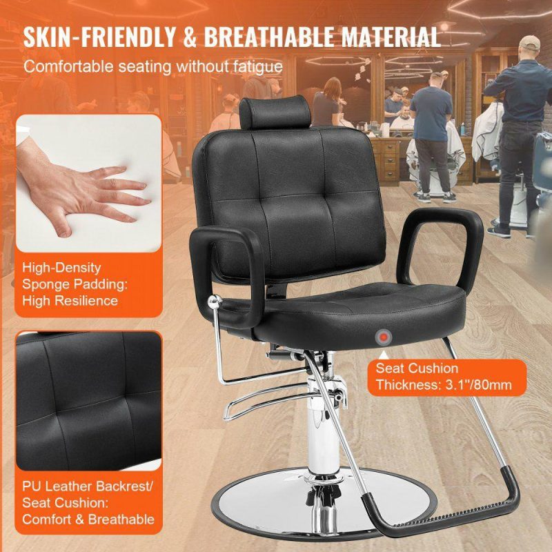 Salon & Spa Equipment |  Salon Chair, Hydraulic Recliner Barber Chair for Hair Stylist, 360 Degrees Swivel 90°-125° Reclining Salon Chair for Beauty Spa Shampoo, Max Load Weight 330 lbs, Black Office Supplies Salon & Spa Equipment